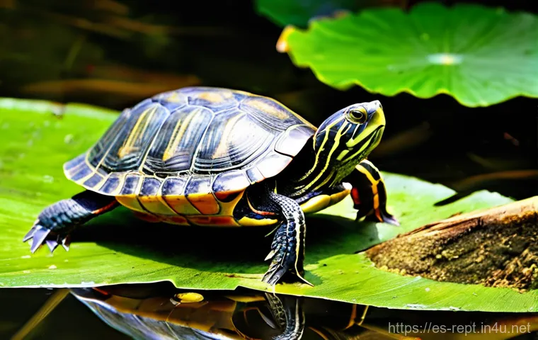 거북이 종류별 비교 - **Prompt for Terrestrial Tortoise:**
    "A majestic Hermann's tortoise (*Testudo hermanni*) with a ...