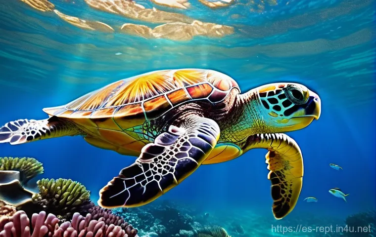 거북이 종류별 비교 - **Prompt for Freshwater Aquatic Turtle:**
    "A graceful Red-eared slider turtle (*Trachemys script...