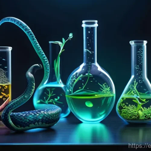 Home 25 왕뱀과 뱀독 포획 연구 - **Prompt 1: The Biochemical Marvel of Venom**
A highly detailed, intricate close-up digital pain...