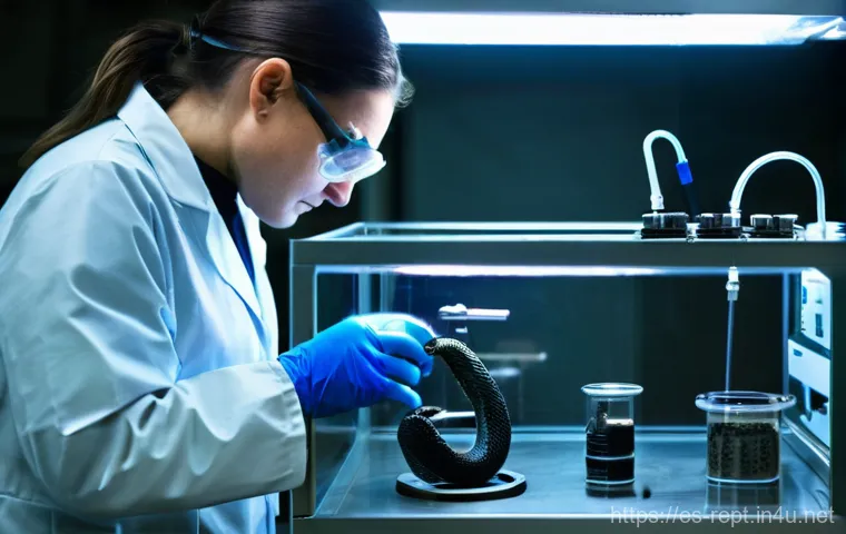 왕뱀과 뱀독 포획 연구 - **Prompt 1: The Biochemical Marvel of Venom**
    A highly detailed, intricate close-up digital pain...