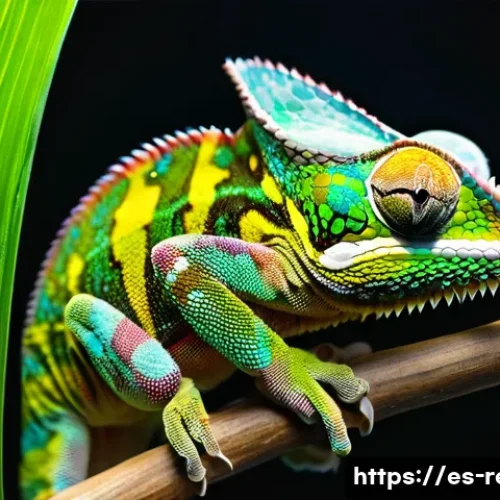 Home 11 카멜레온 먹이 섭취 습관 - **Prompt:** "A vibrant, colorful veiled chameleon perched on a branch inside a lush terrarium. It is...