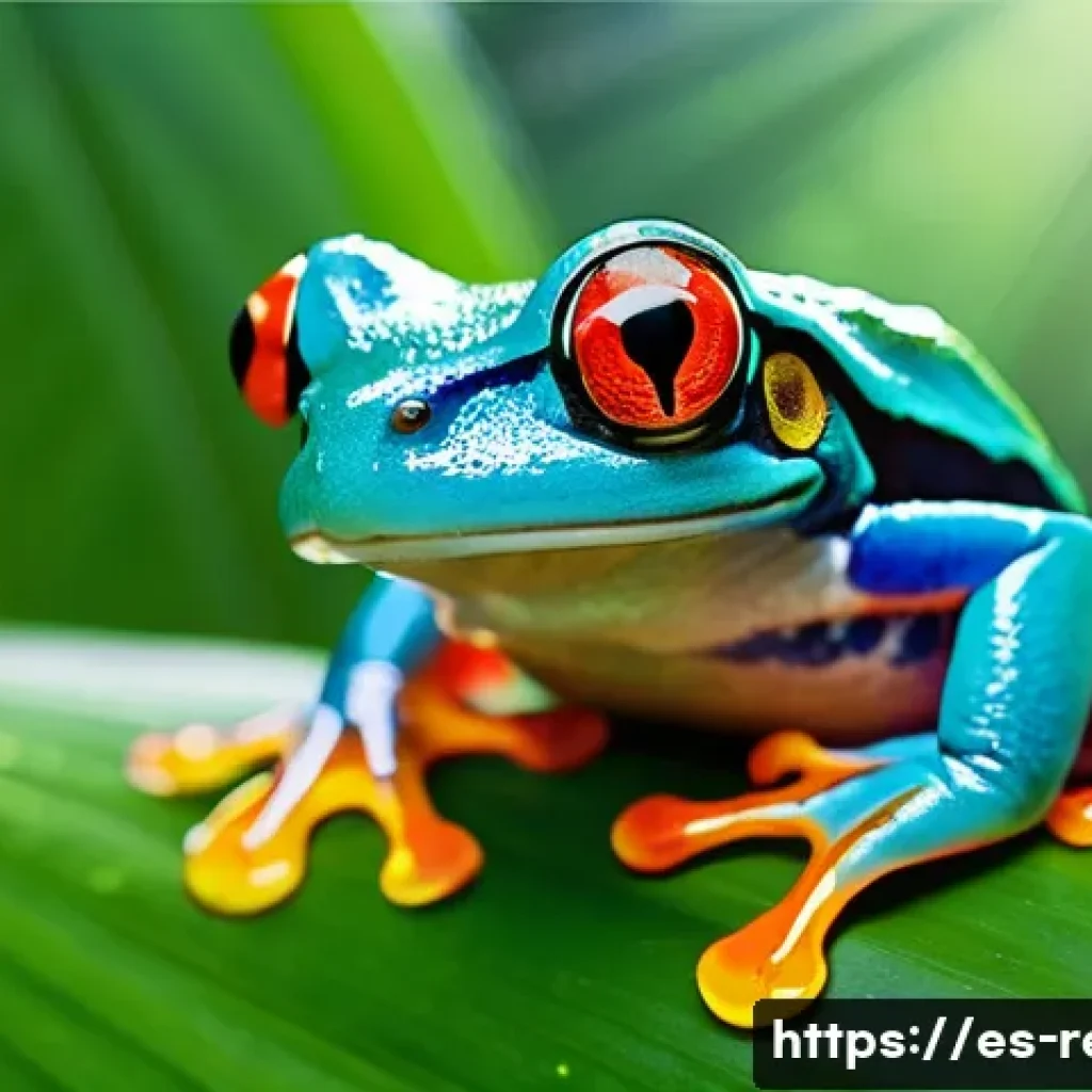 양서류의 생태와 서식지 - A vibrant rainforest scene in Central America featuring a detailed red-eyed tree frog perched on a l...