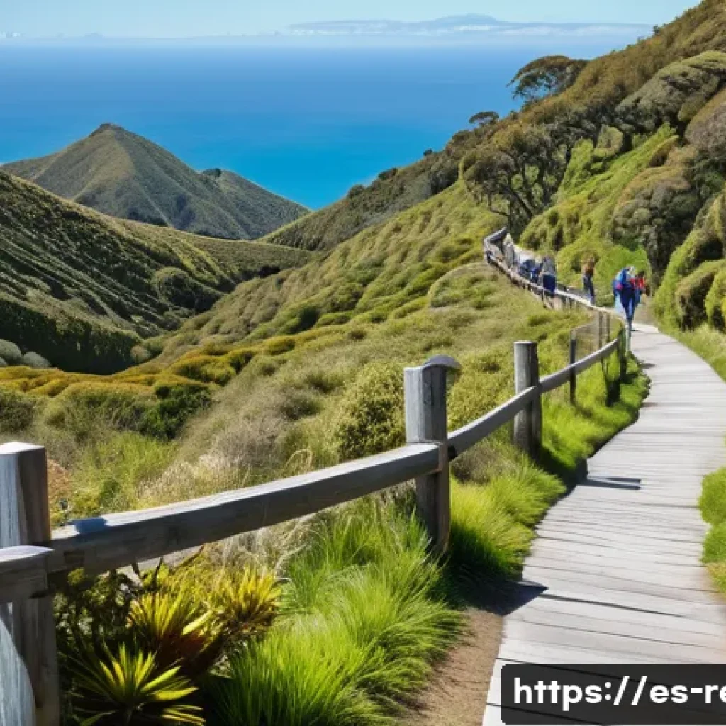 독사가 없는 나라 - A serene hiking trail in New Zealand&rsquo;s temperate oceanic climate, showing a diverse lush forest with...