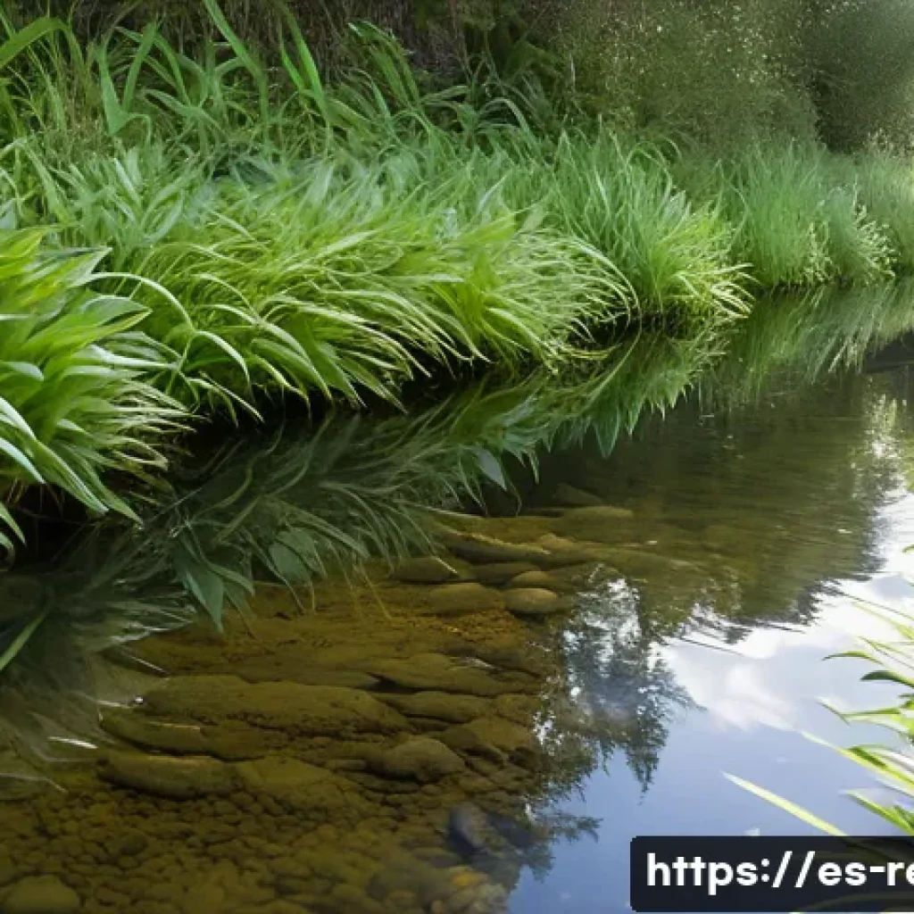 양서류 산란지 설계 - A serene natural amphibian habitat near a clear, gently flowing stream in a Spanish countryside sett...